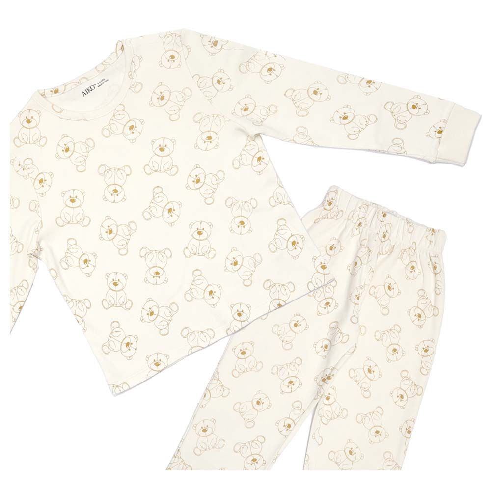 Aiko - 2pc-Set - Kids Bear Print T-Shirt & Pyjama - White