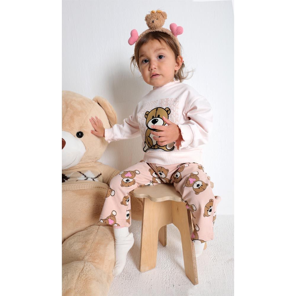 Aiko - 2pc-Set - Kids Sweat Top & Wide Leg Pants - Beige