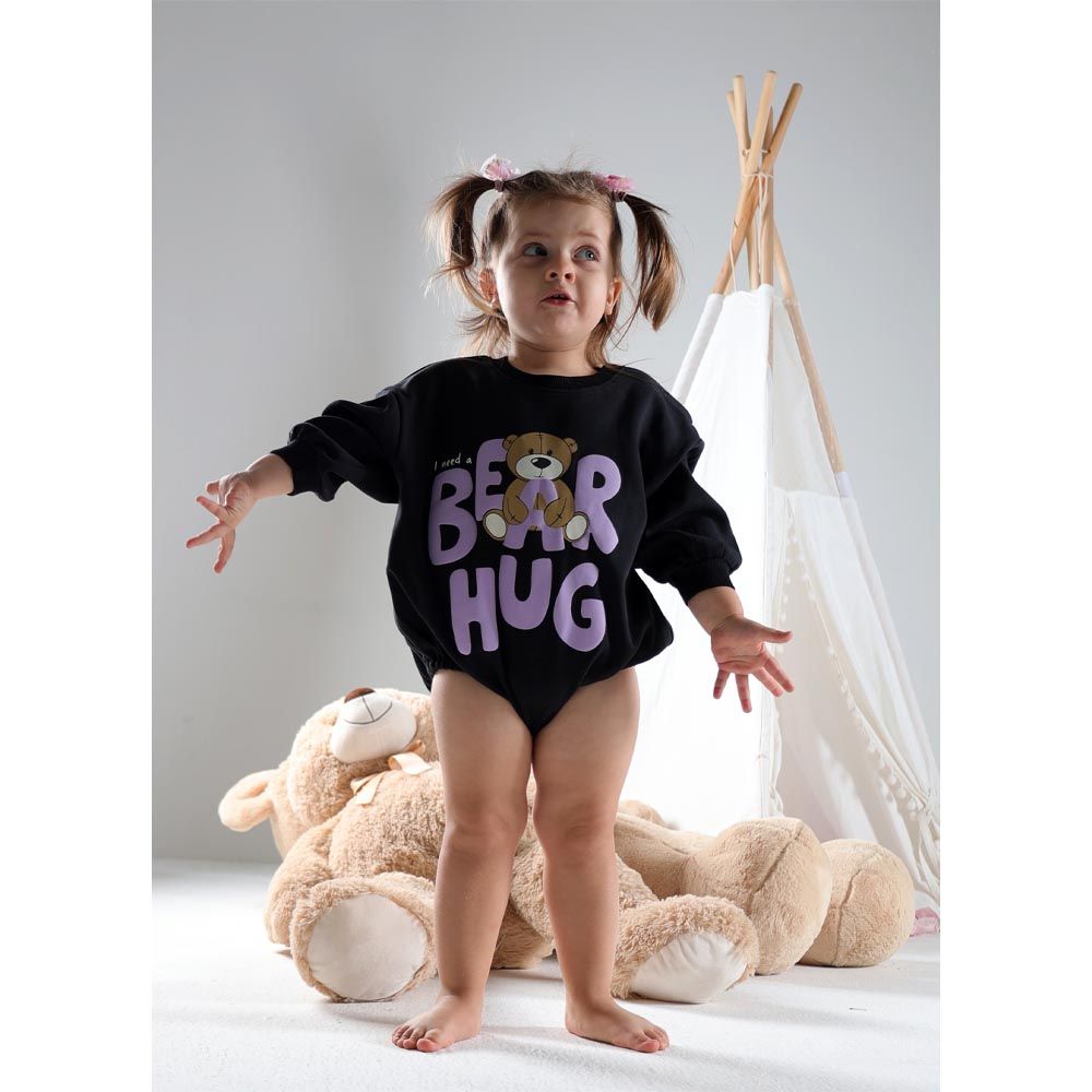 Aiko - Baby Bodysuit W/Bear Print - Black