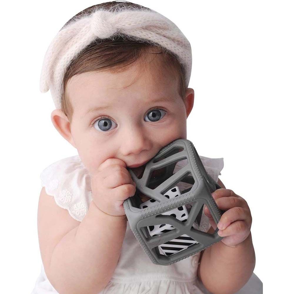 Chew Cube - Easy-Grip Teether Rattle - Gray