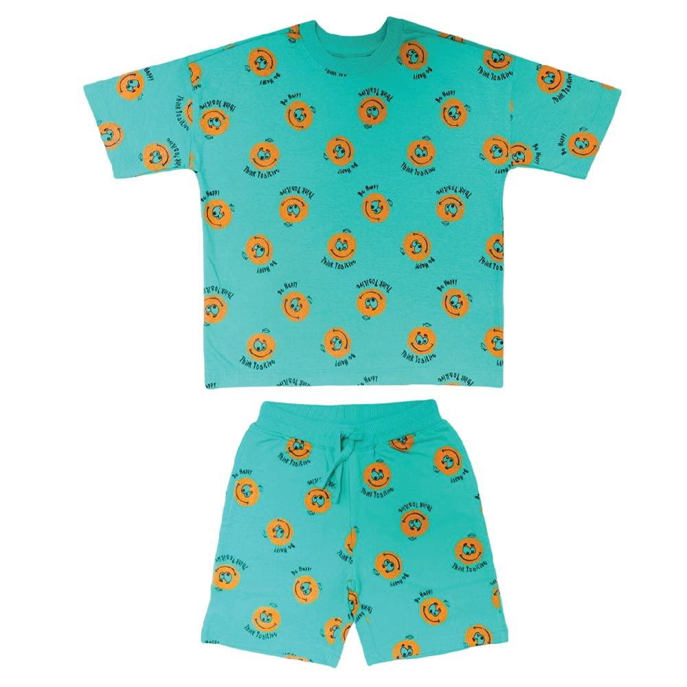 Aiko - 2pc-Set - Kids Cute Smiley T-Shirt & Shorts - Green