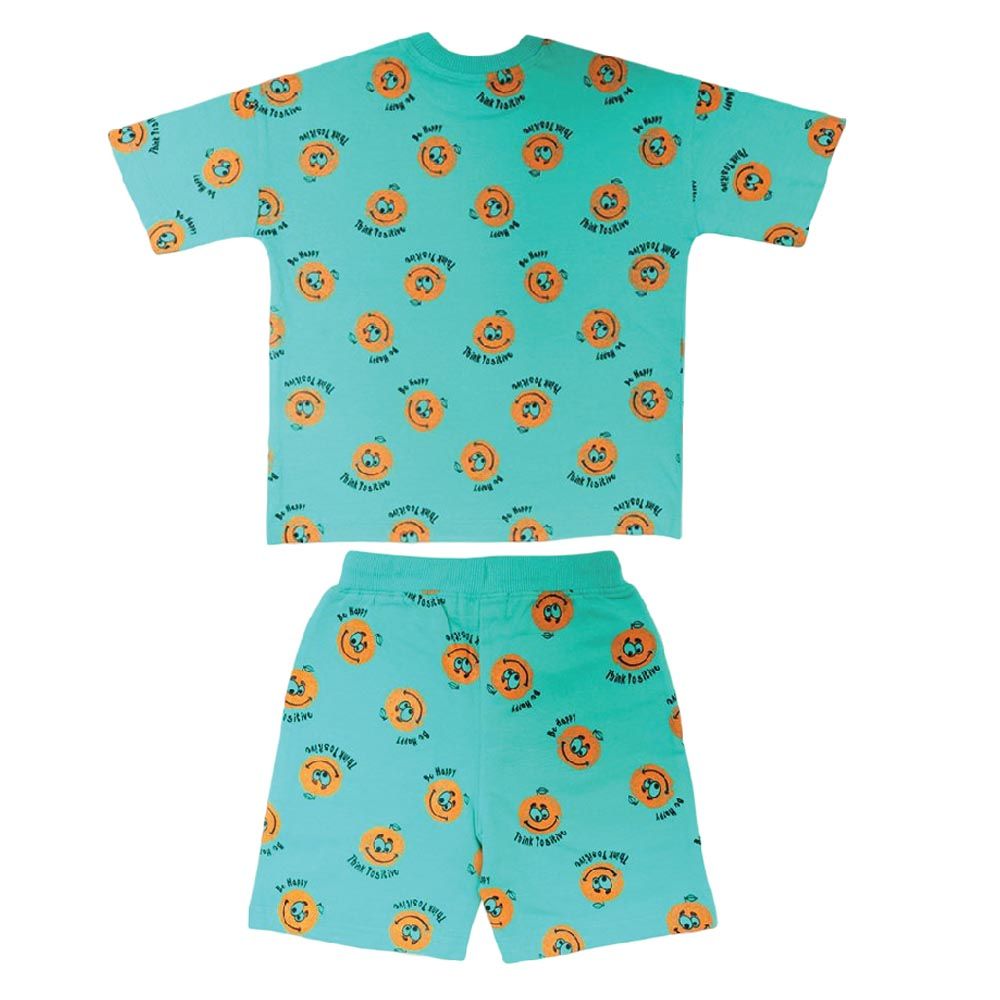 Aiko - 2pc-Set - Kids Cute Smiley T-Shirt & Shorts - Green