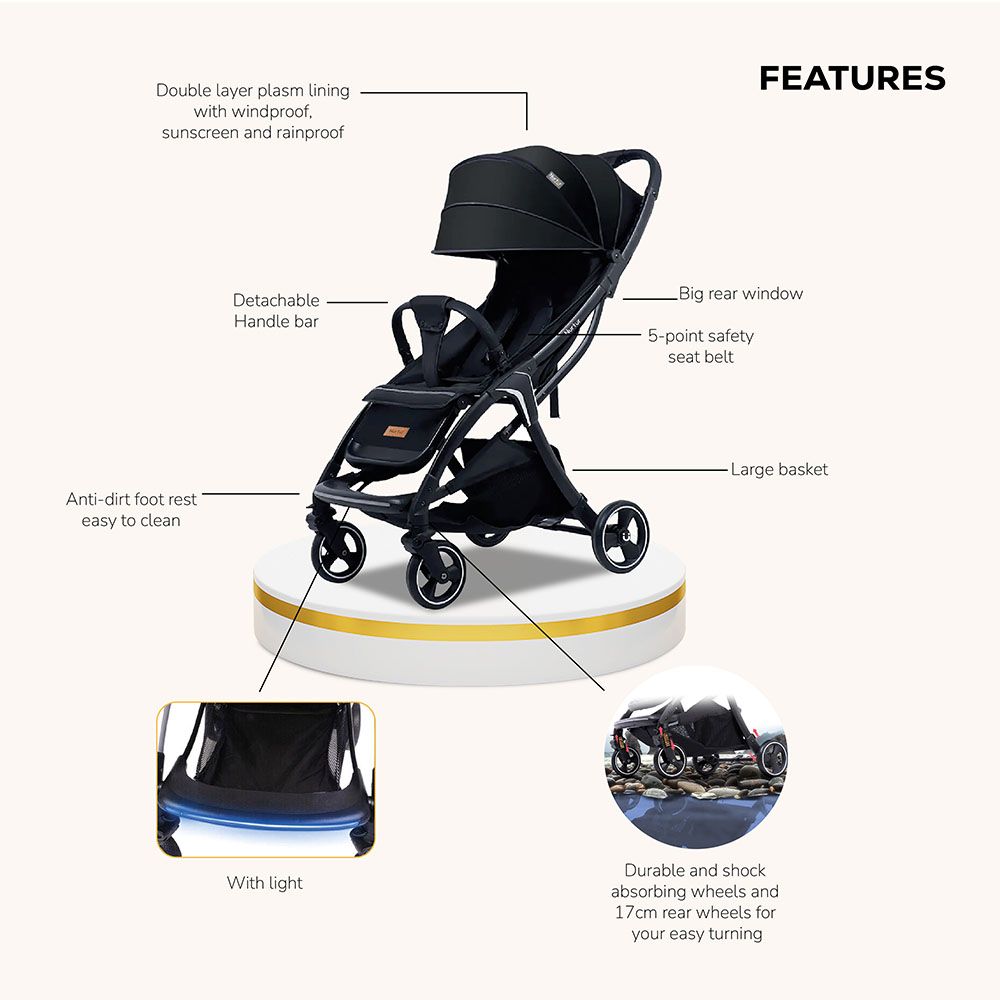 Nurtur - Aluminium Alloy Baby Stroller - Black