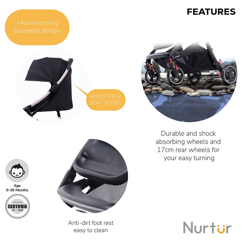 Nurtur - Aluminium Alloy Baby Stroller - Black