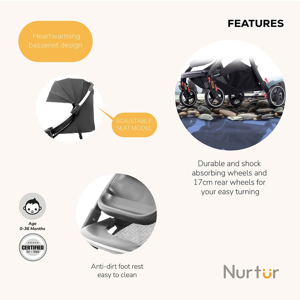 Nurtur - Aluminium Alloy Baby Stroller - Grey