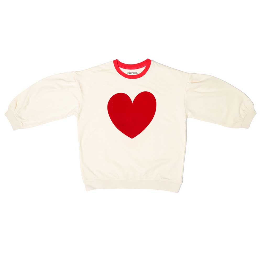 Aiko - 2pc-Set - Girls Sweat Top W/Red Heart - White