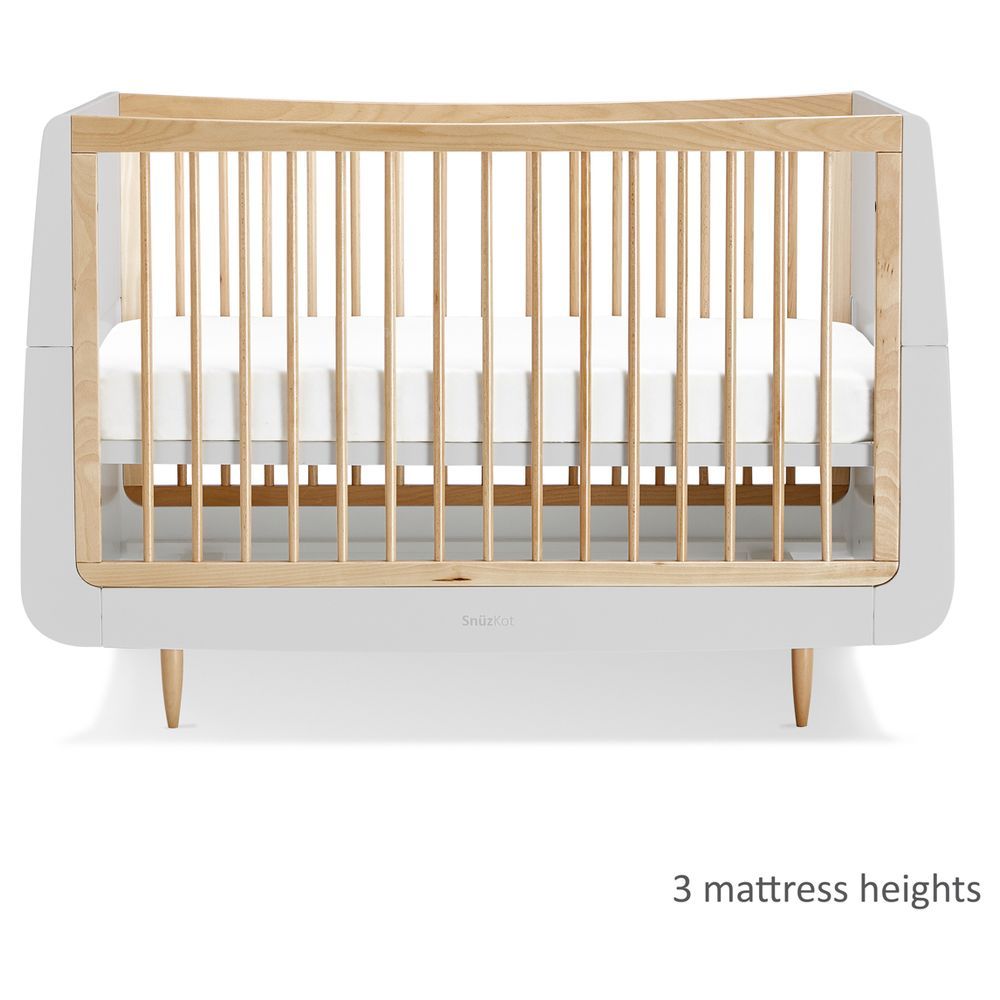 Snuz - Kot Skandi Wood Cot Bed W/ 3 Mattress Height - Haze Grey/Natural