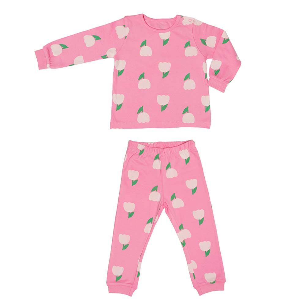 Aiko - 2pc-Set - Baby Cute Print T-Shirt & Pyjama - Pink