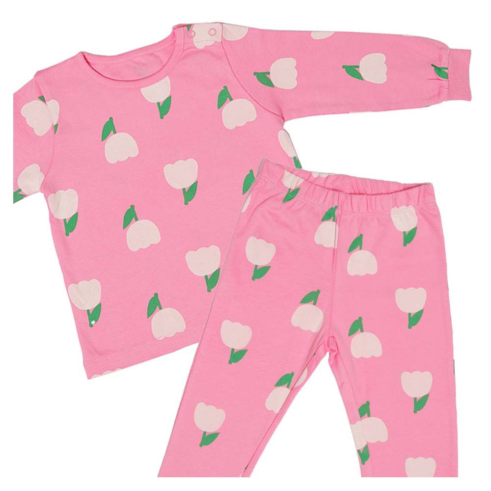 Aiko - 2pc-Set - Baby Cute Print T-Shirt & Pyjama - Pink