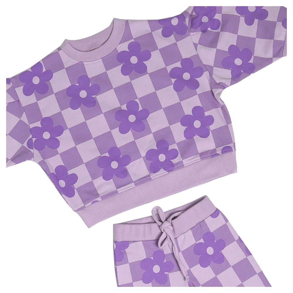 Aiko - 2pc-Set - Girls Floral Sweat Top & Joggers - Lilac