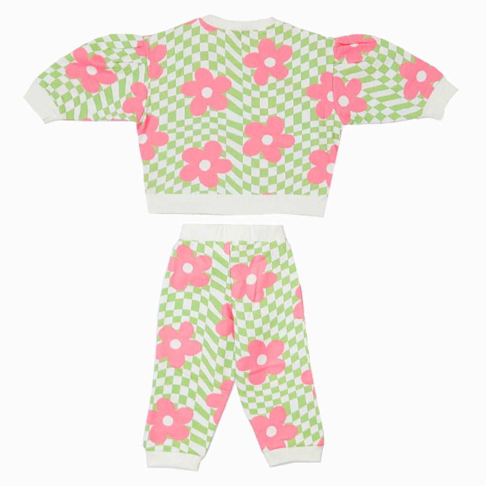 Aiko - 2pc-Set - Girls Floral Sweat Top & Joggers - Green