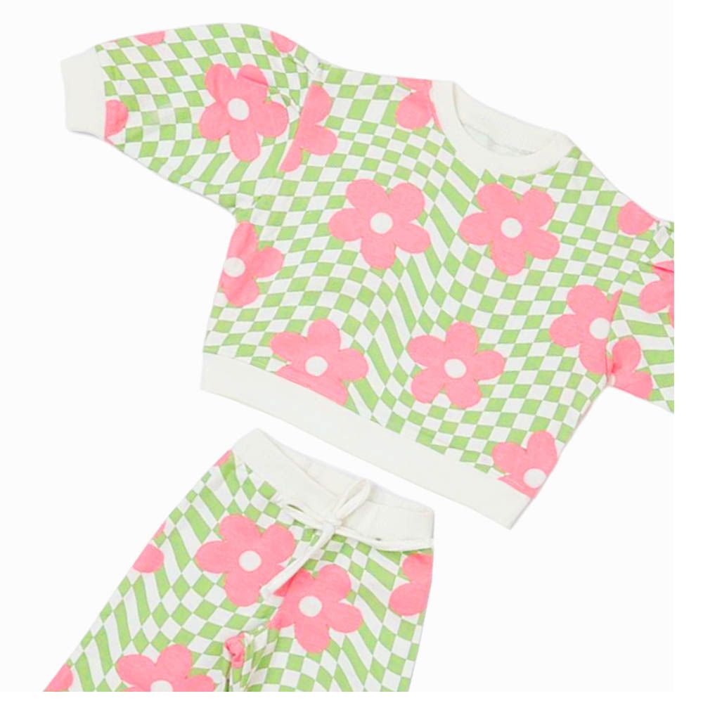 Aiko - 2pc-Set - Girls Floral Sweat Top & Joggers - Green