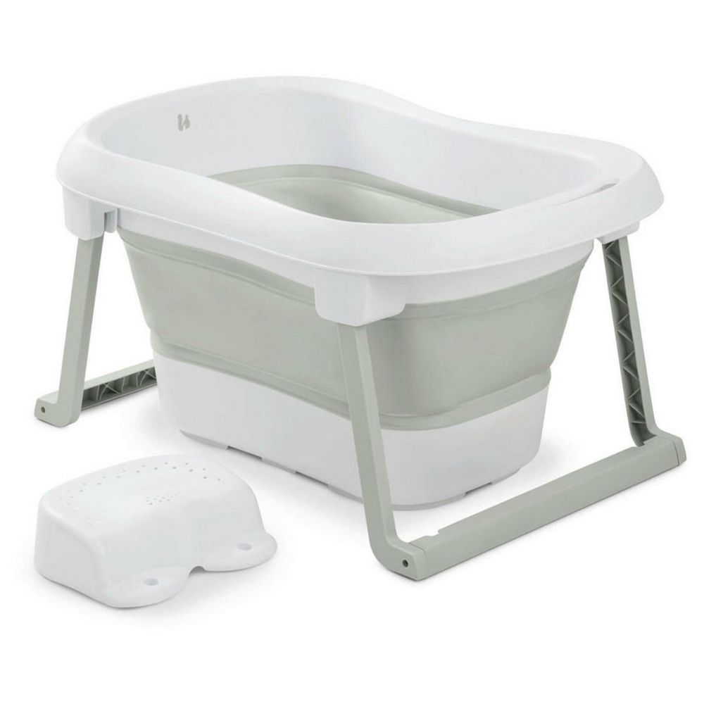 Hauck - Wash N Fold Baby Bath Tub W/ Stool - White/Sage