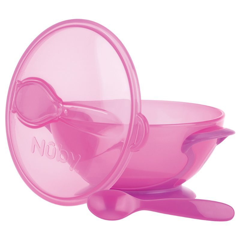 Nuby - Suction Bowl With Spoon And Lid - Pink 