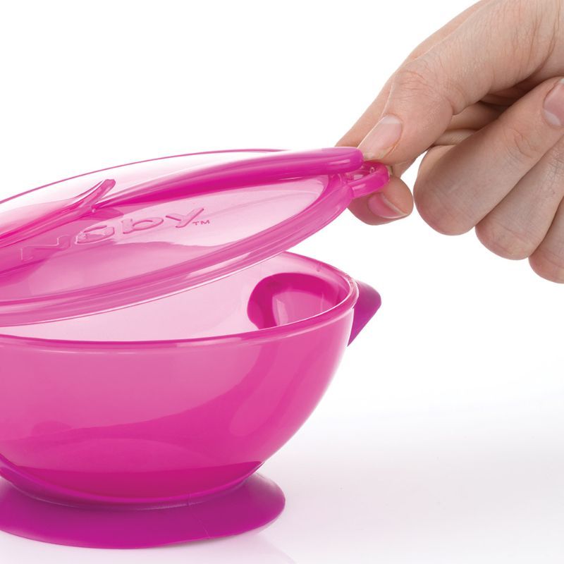 Nuby - Suction Bowl With Spoon And Lid - Pink 