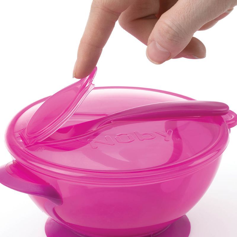 Nuby - Suction Bowl With Spoon And Lid - Pink 