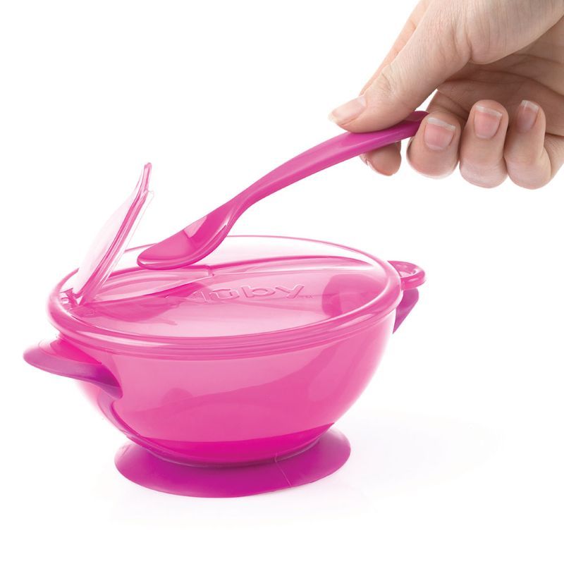 Nuby - Suction Bowl With Spoon And Lid - Pink 