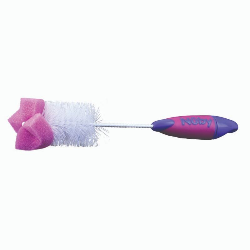 Nuby - Sponge Tipped Bottle And Nipple Brush - Pink 