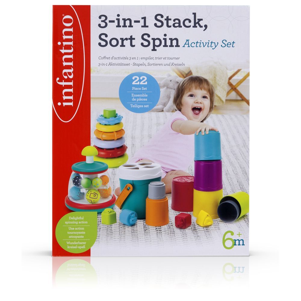 Infantino - 3-In-1 Stack, Sort & Spin Activity Set