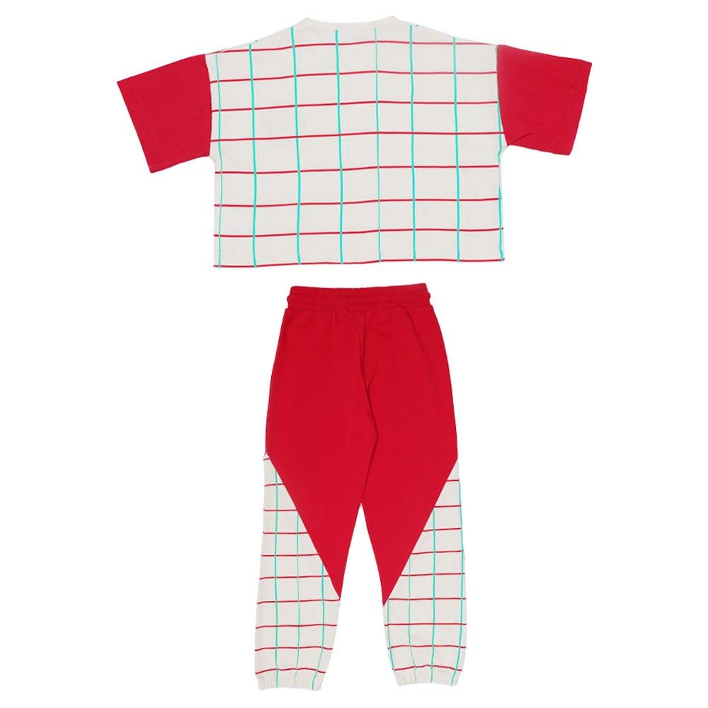 Aiko - 2pc-Set - Kids Crop Top & Joggers - Red