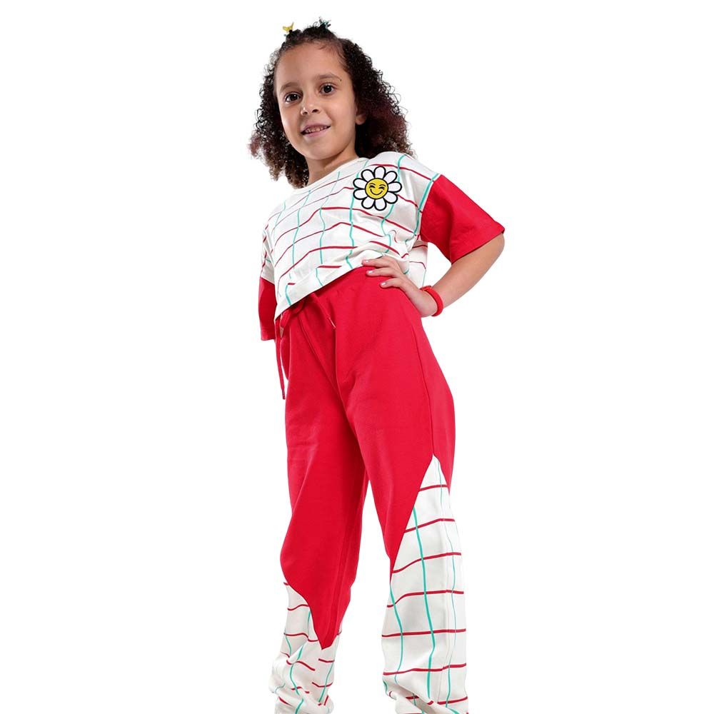 Aiko - 2pc-Set - Kids Crop Top & Joggers - Red