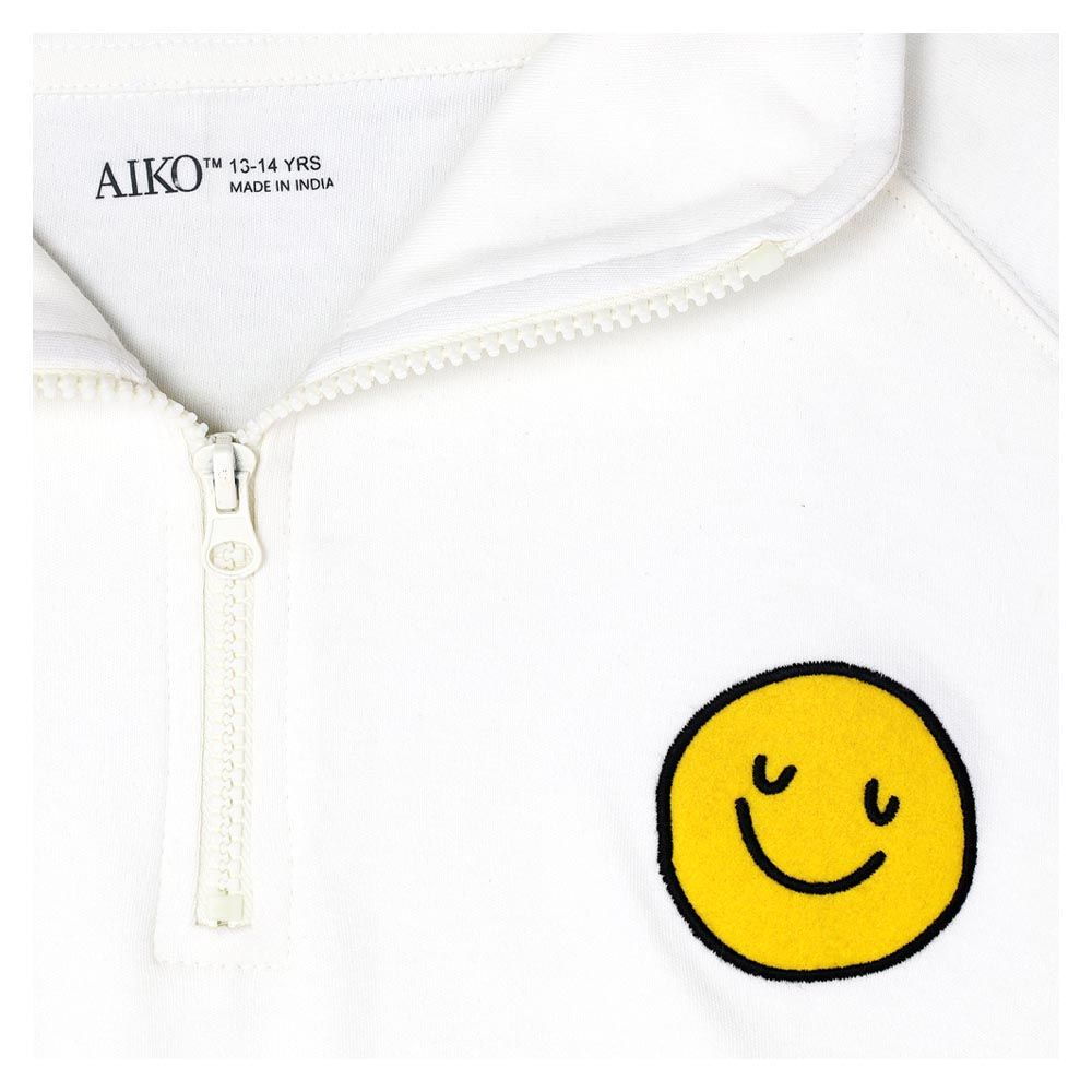 Aiko - Girls Long Sleeve Zipper Sweat Top - White