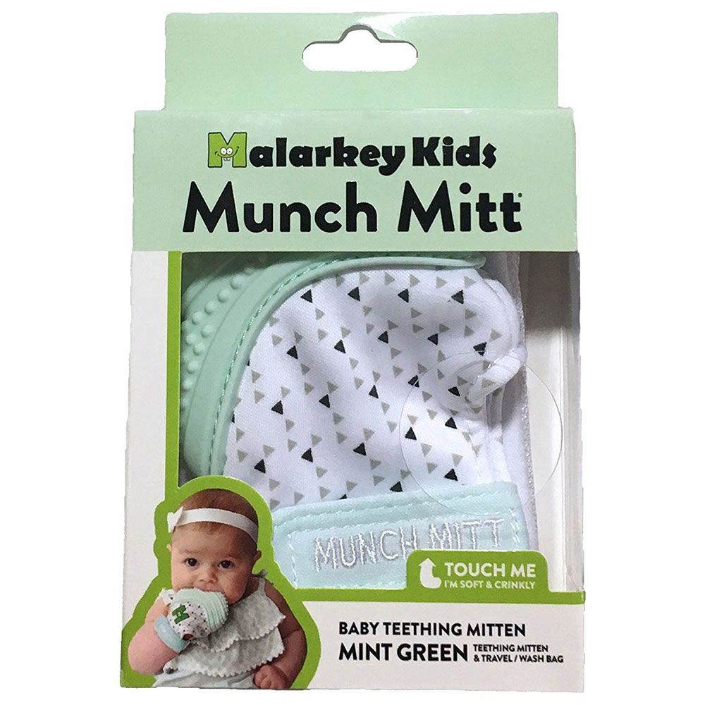 Munch Mitt - Teething Mitten Mint -Triangles - Green