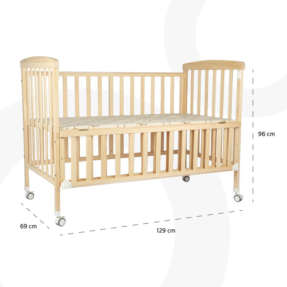 Moon - Wooden Baby Crib 129x69x96cm - Natural wood