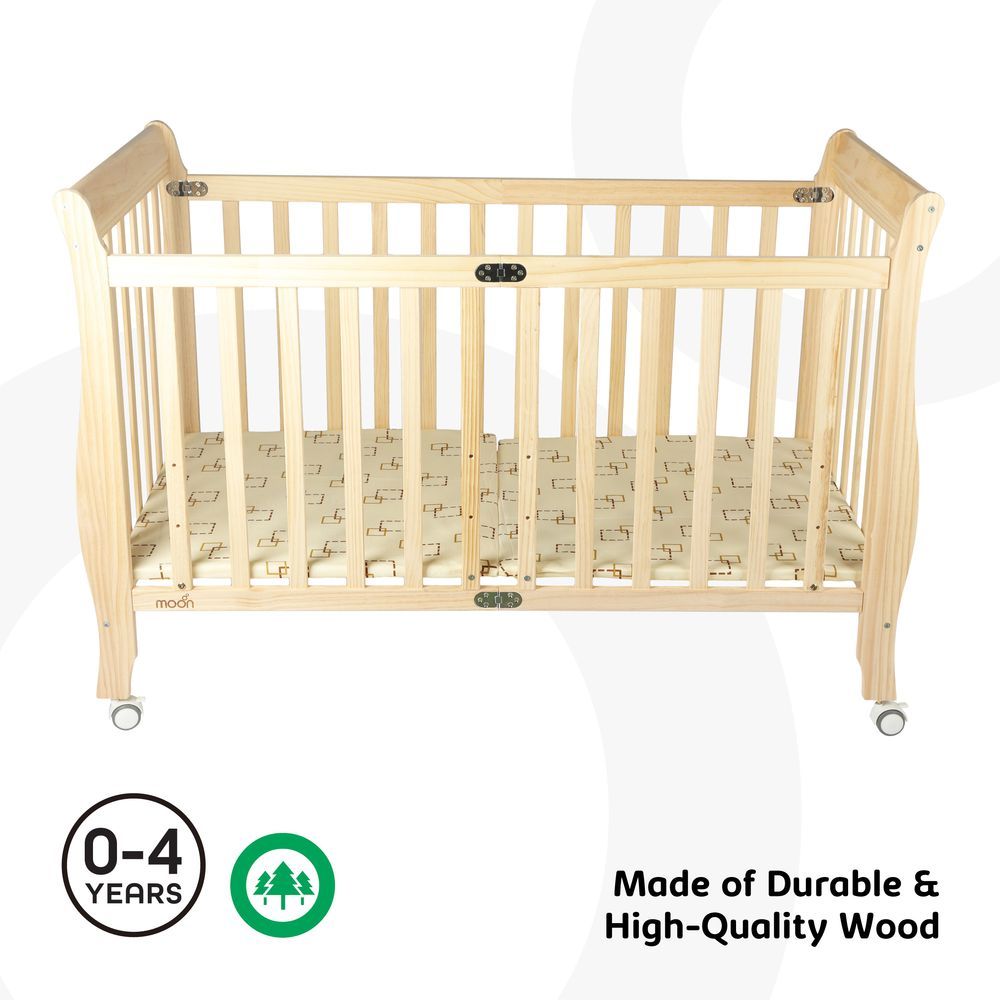 Moon - Wooden Foldable Baby Crib 129x69x96cm - Natural wood