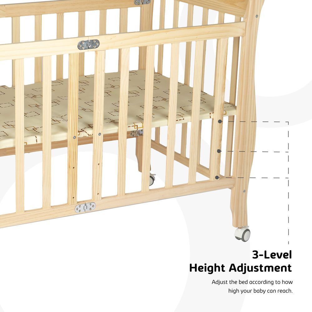 Moon - Wooden Foldable Baby Crib 129x69x96cm - Natural wood