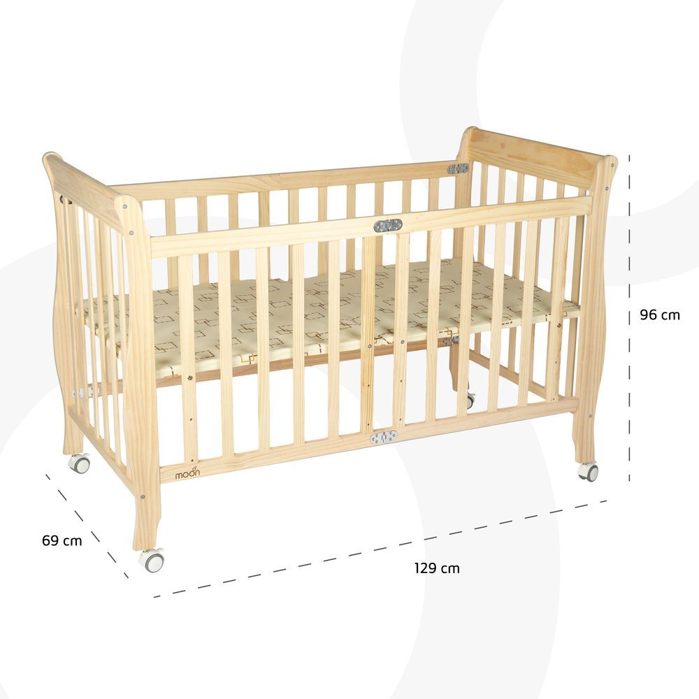 Moon - Wooden Foldable Baby Crib 129x69x96cm - Natural wood