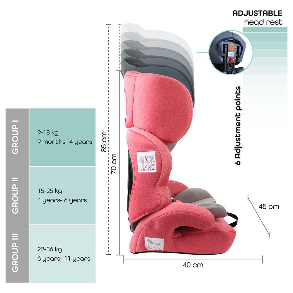 Moon - Tolo Car Seat - Group 1/2/3 - Pink