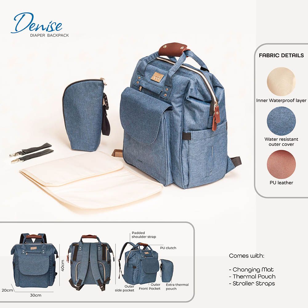 Moon - Denise Diaper Backpack - Blue Fabric