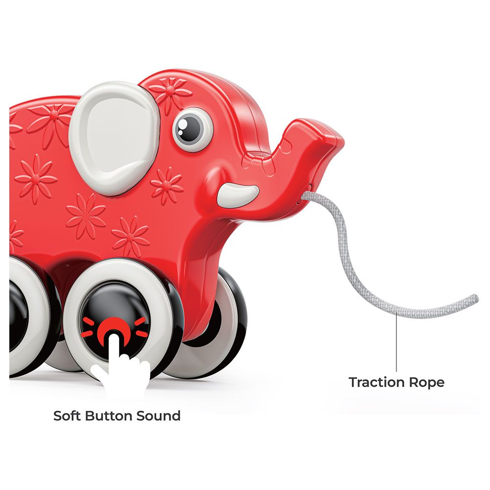 Moon - Rolling Buddy Pull Along Toy - Elephant - Red