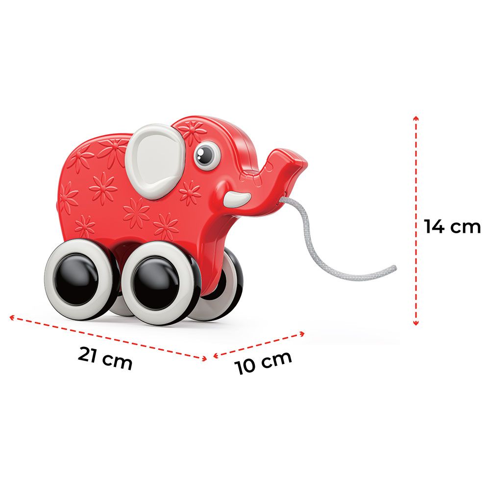 Moon - Rolling Buddy Pull Along Toy - Elephant - Red