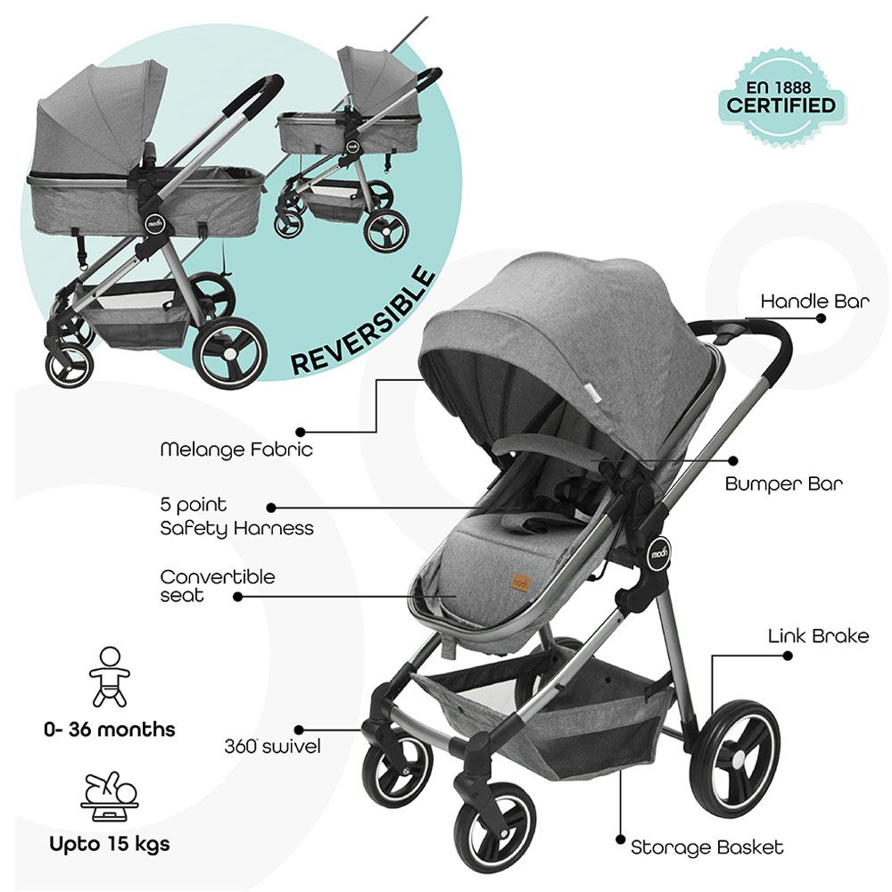 Moon - Pro 2-In-1 Reversable Stroller - Dark Grey