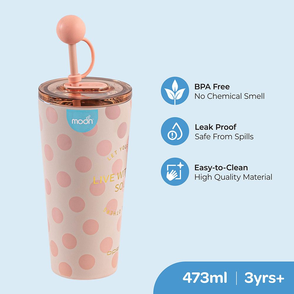 Moon - Double Wall Smoothie Cup w/ Straw - Pink