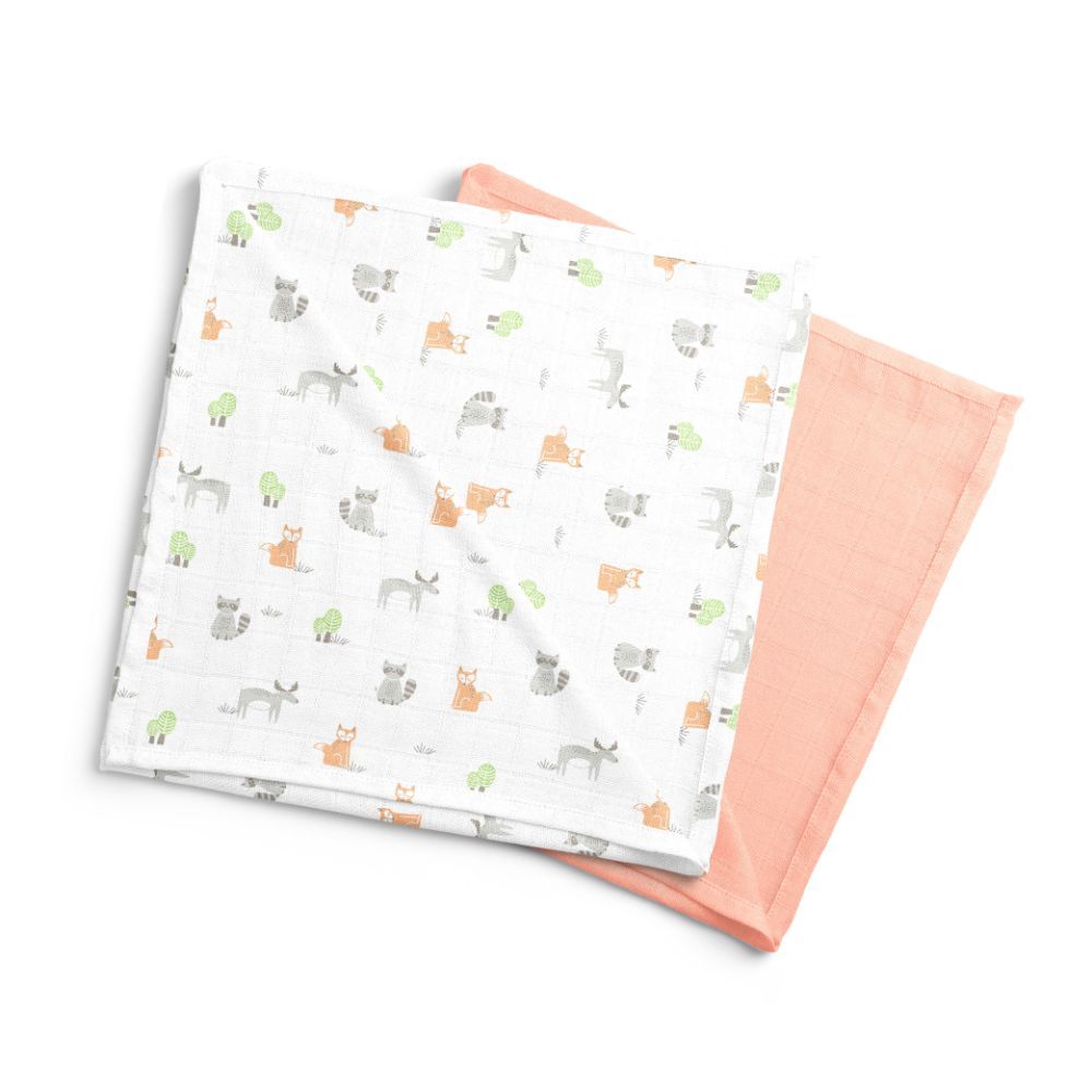 Moon - Bamboo Muslin Swaddle Wrap Pack of 2 - Forest Print & Peach