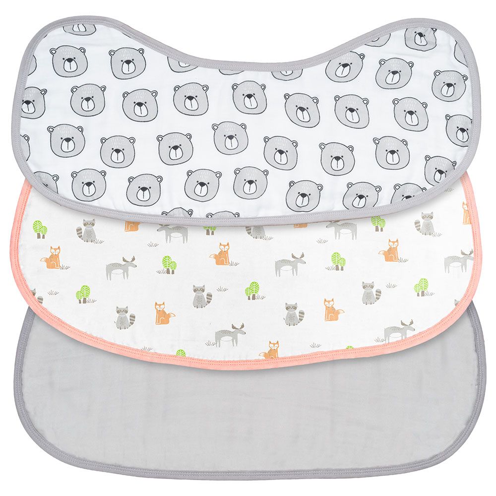 Moon - Organic Burpy Bib Pack of 3 - Forest & Grey