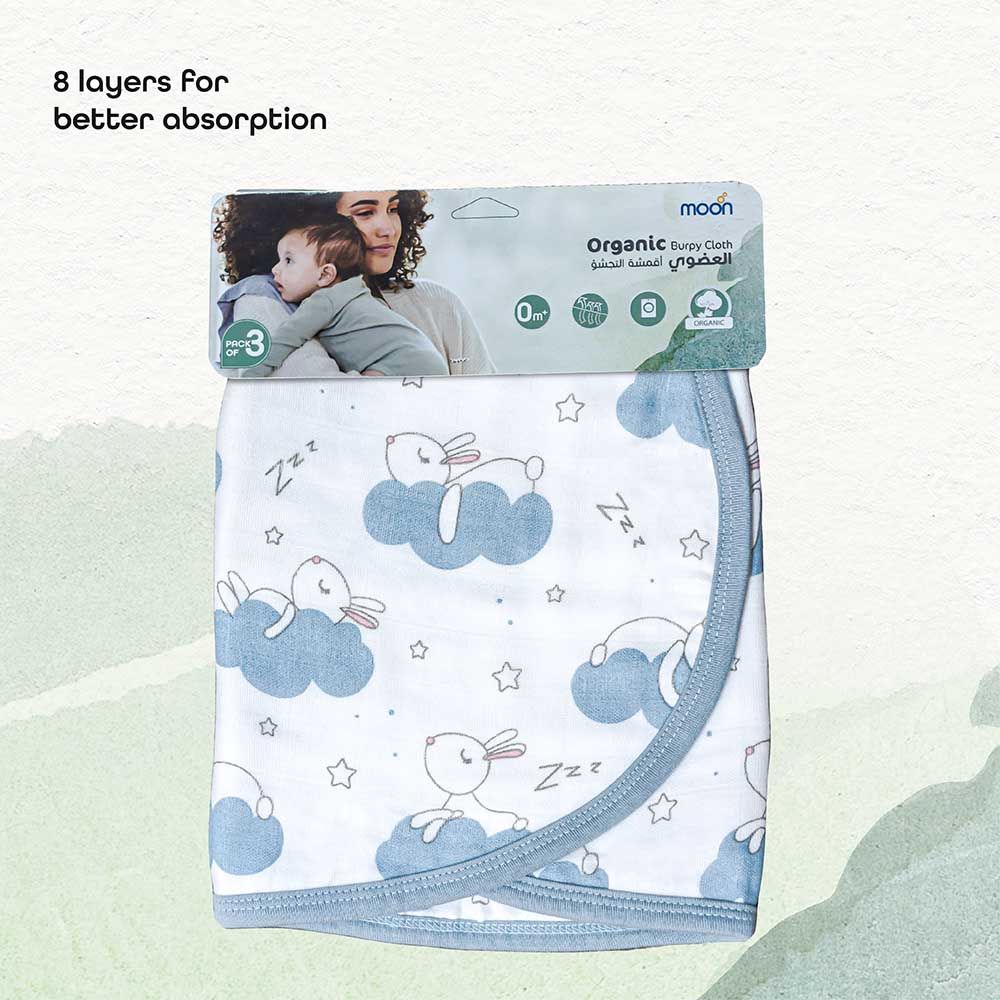 Moon - Organic Burpy Bib Pack of 3 - Elephant & Blue