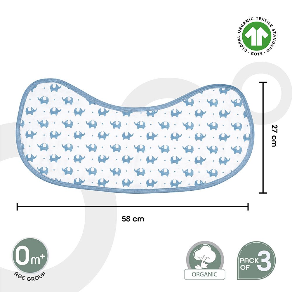 Moon - Organic Burpy Bib Pack of 3 - Elephant & Blue