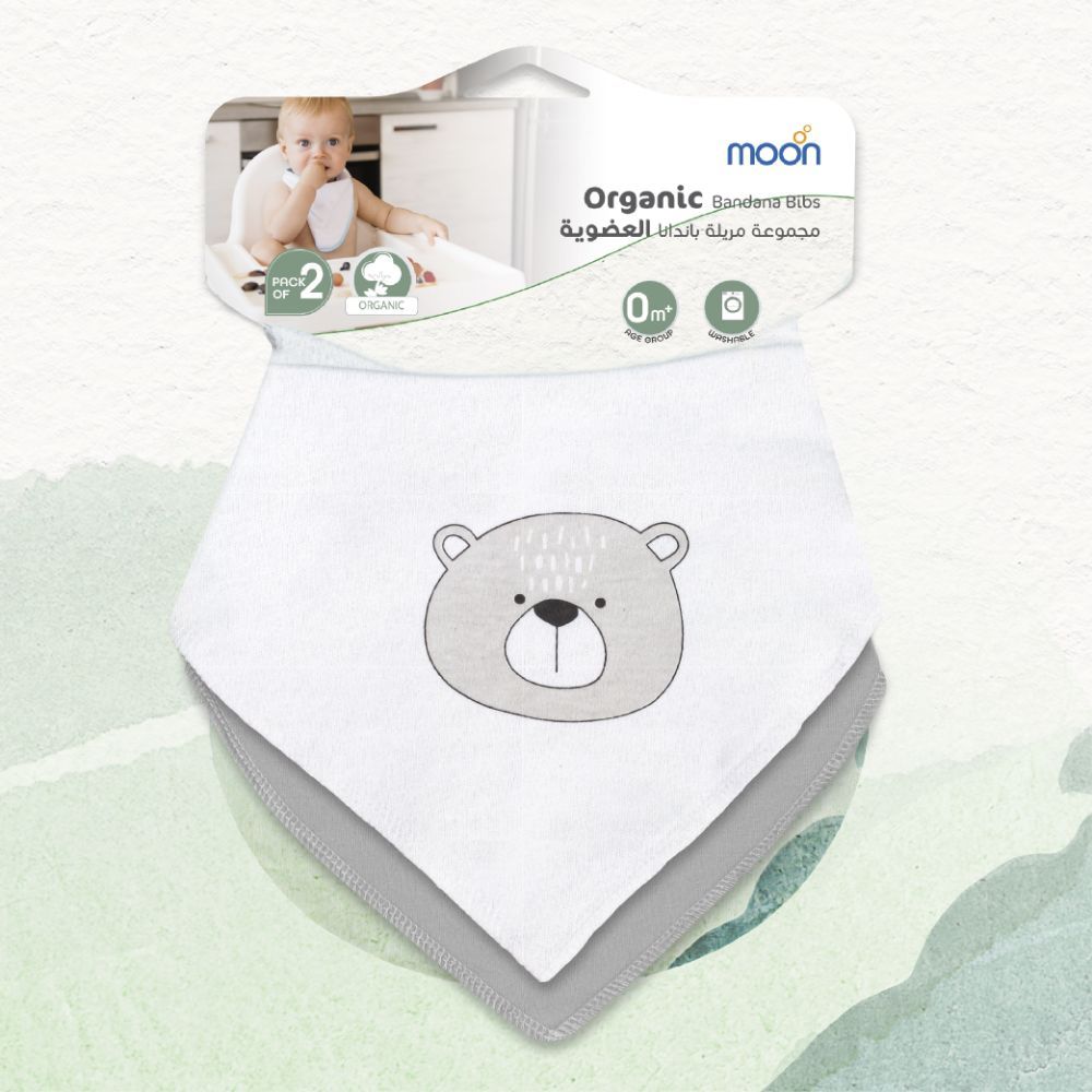 Moon - Organic Bandana Bibs Pack of 2 - Bear & Grey