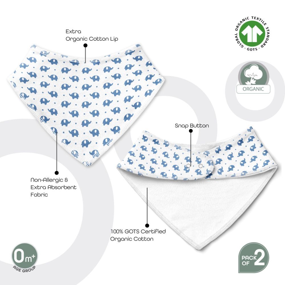 Moon - Organic Bandana Bibs Pack of 2 - Elephant & Blue