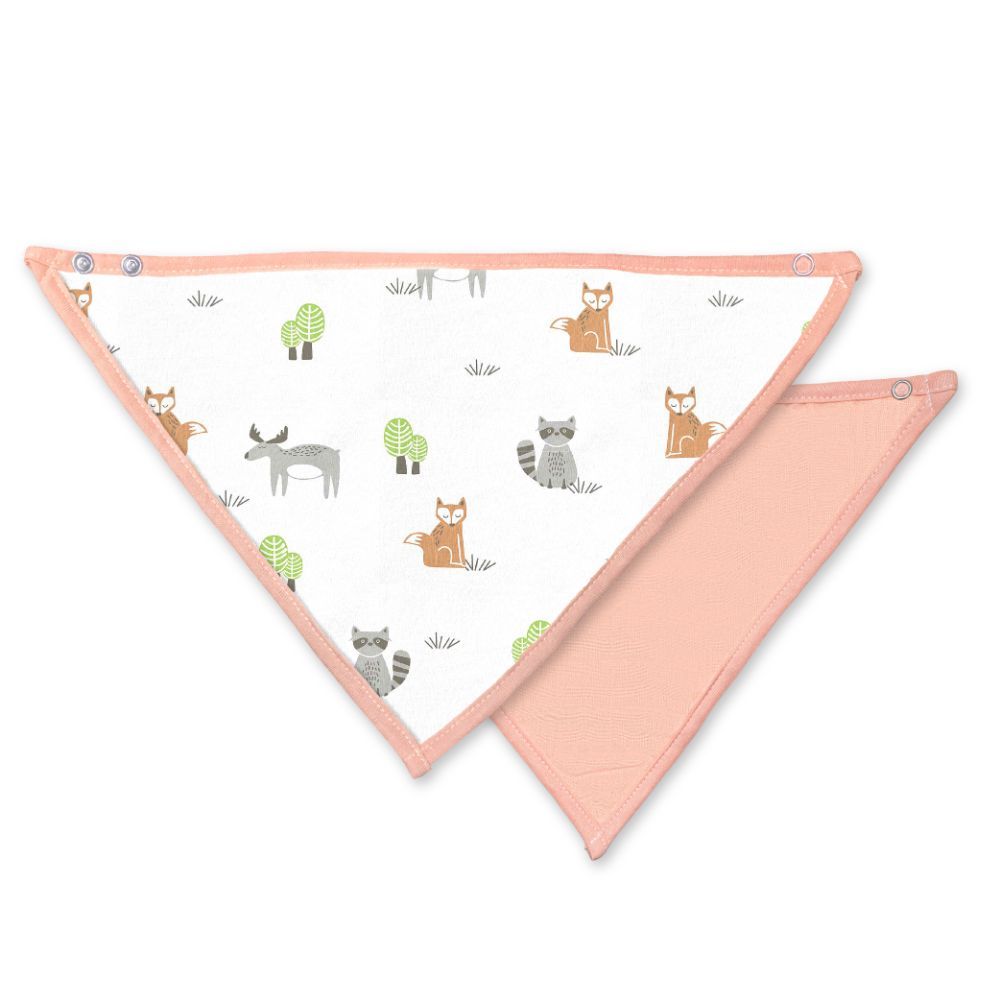 Moon - Organic Muslin Bibs Pack of 2 - Forest & Peach