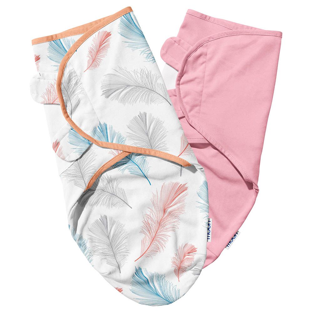 Moon - 2pcs-set Organic Baby Swaddle - Feather & Pink