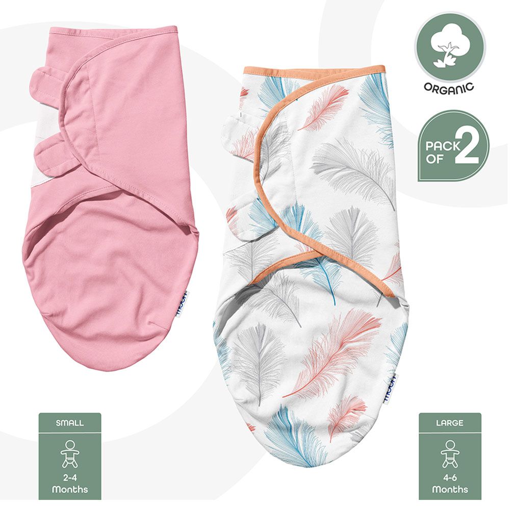 Moon - 2pcs-set Organic Baby Swaddle - Feather & Pink