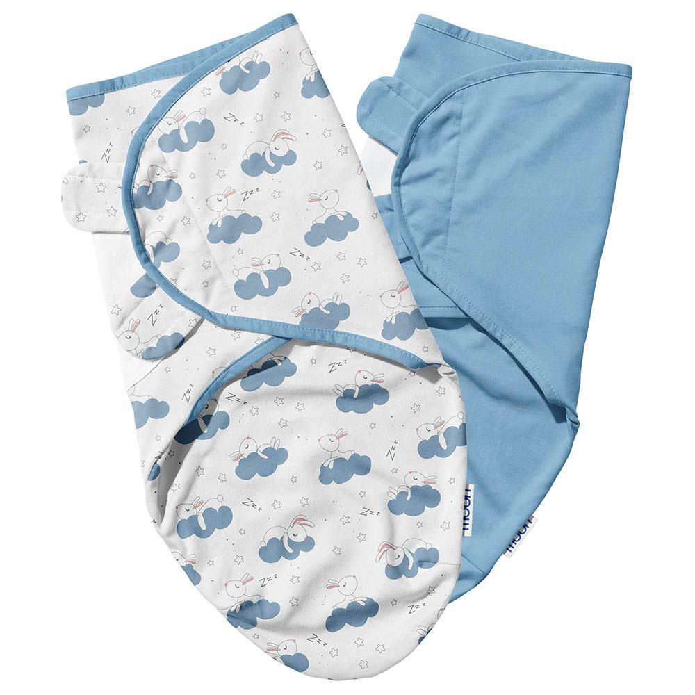 Moon - 2pcs-set Organic Baby Swaddle - Rabbit & Blue