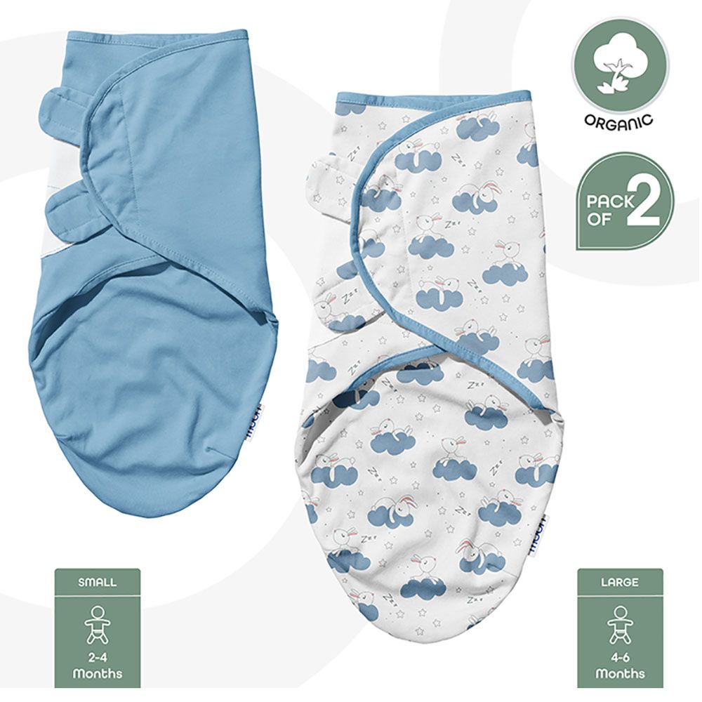 Moon - 2pcs-set Organic Baby Swaddle - Rabbit & Blue