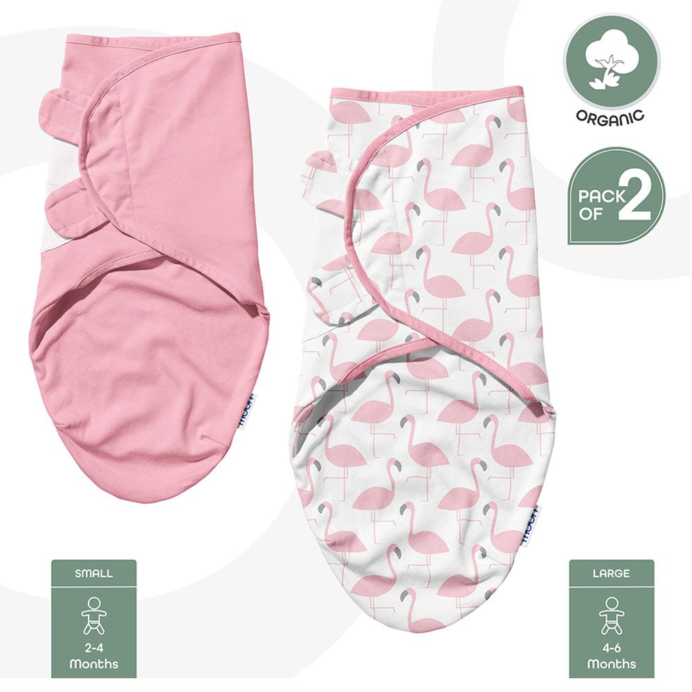 Moon - 2pcs-set Organic Baby Swaddle - Flamingo & Pink