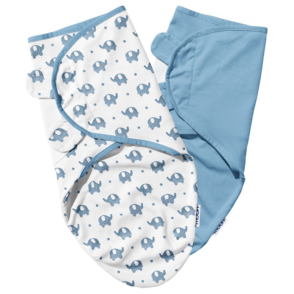 Moon - Organic Baby Swaddle - Pack of 2 - Elephant & Blue